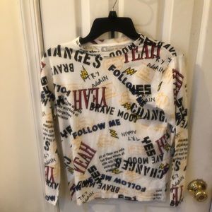 Zara Long Sleeve Graffiti Top Size 10